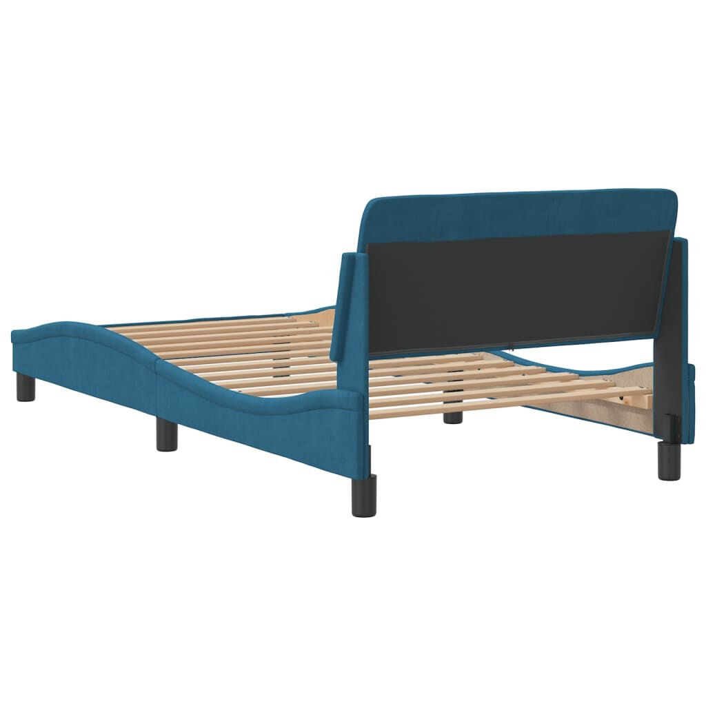 Bettgestell 100x200 cm Blau mit Kopfteil Samtbezug weich bequem gepolstert Bettgestell 100x200 cm Blau mit Kopfteil Samtbezug weich bequem gepolstert