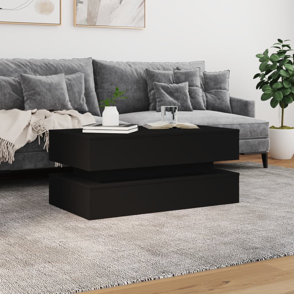 Couchtisch Wohnzimmertisch Schwarz 90x50x40 cm mit LED Beleuchtung modern Couchtisch Wohnzimmertisch Schwarz 90x50x40 cm mit LED Beleuchtung modern