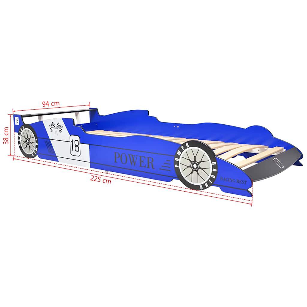 Kinderbett in Blau 90x200 cm im sportlichen Rennwagen Design aus Kunststoff