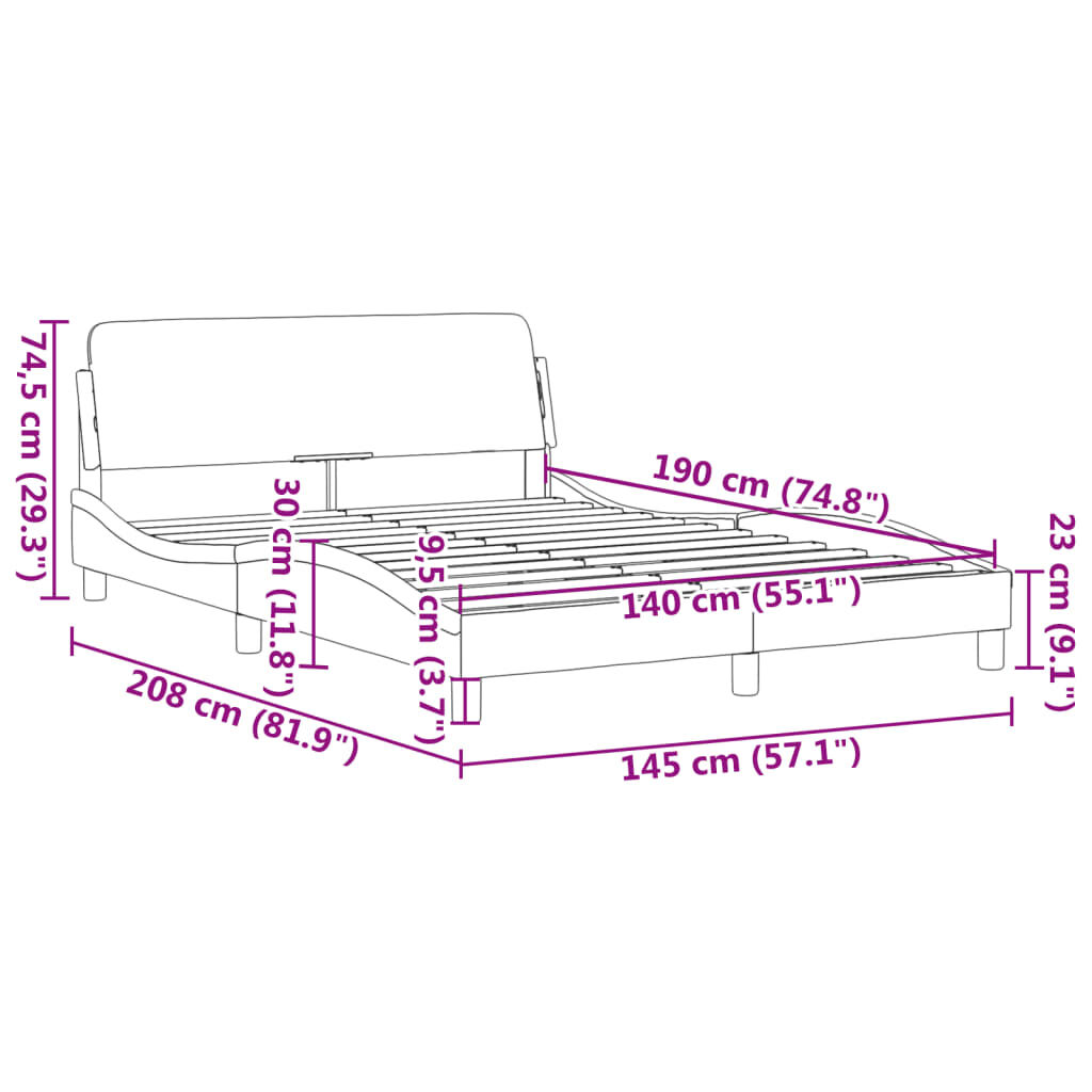Bettgestell Schwarz 140x190 cm aus Stoff ohne Matratze stabil und modern Bettgestell Schwarz 140x190 cm aus Stoff ohne Matratze stabil und modern
