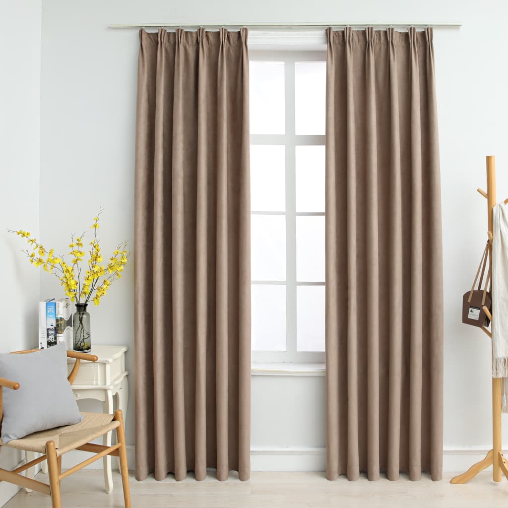 Vorhänge Taupe 140x245 cm 2 Stück Wildleder-Optik Polyester mit Metallhaken