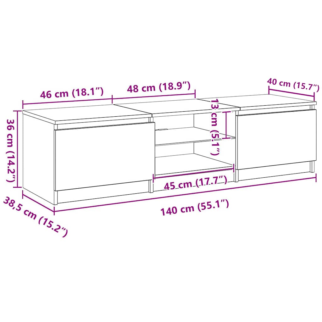 TV-Schrank mit LED-Leuchten Schwarz 140x40x36 cm