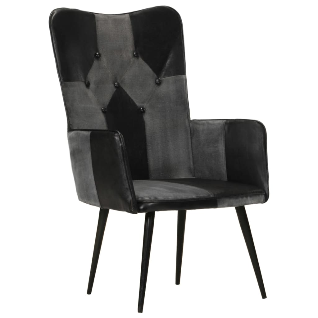 Sessel Ohrensessel Ledersessel Lounge Kaminsessel Schwarz Grau Echtleder