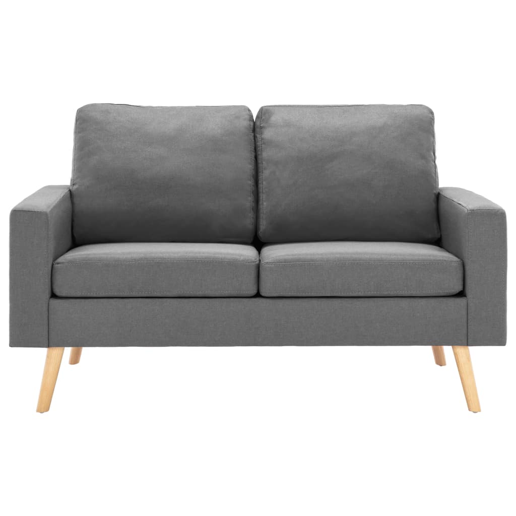 2er Sofa Stoff hellgrau helle Holzbeinen Polsterkissen modern platzsparend 