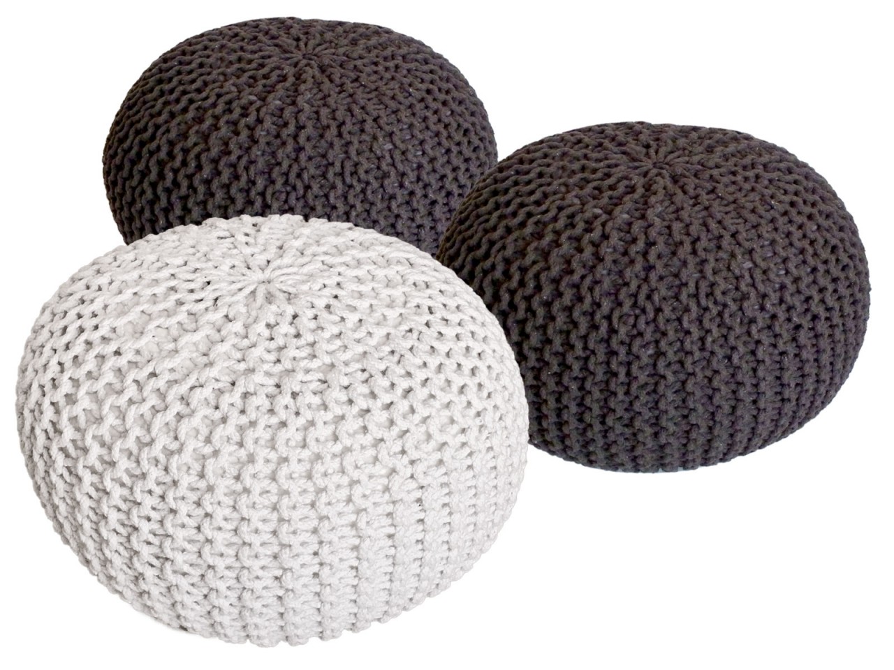 Pouf Set 3 Stück Ø 55 cm Bodenkissen Strickhocker Sitzhocker Sitzkissen Hocker nachhaltig Grobstrick