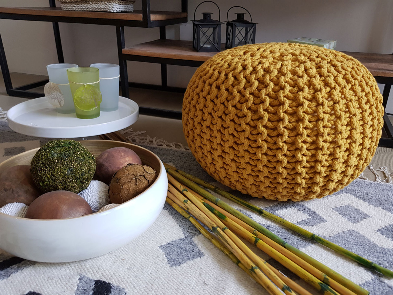 Strickhocker Pouf Ø 45 H 30 cm cm Sitzpouf Strick Bodenkissen