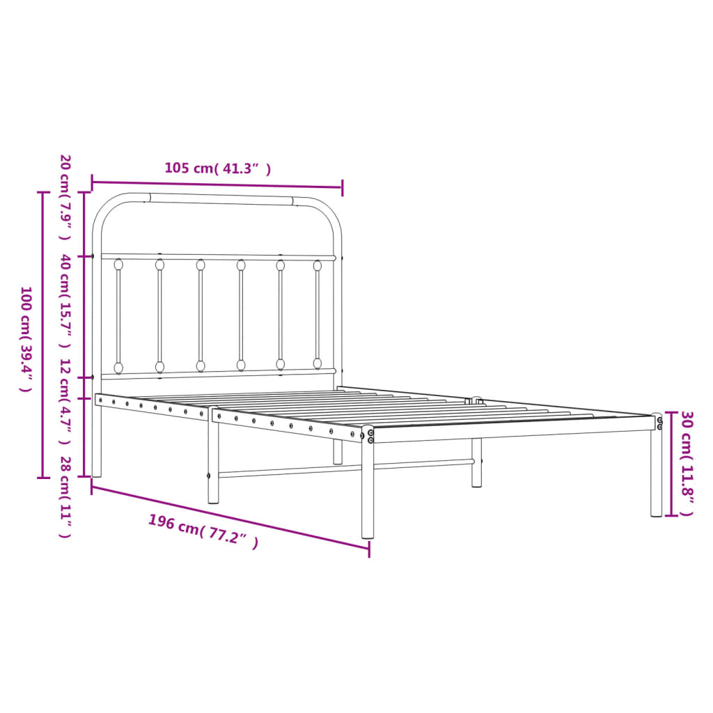 Bettgestell Weiß 196x105x100 cm Metall Robust Stauraum Matratze nicht enthalten