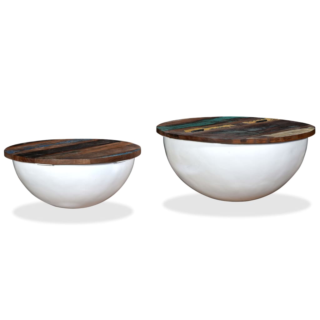 Couchtisch-Set 2-tlg. Weiß – Massives Altholz in Schalenform Stabil modern Couchtisch-Set 2-tlg. Weiß – Massives Altholz in Schalenform Stabil modern