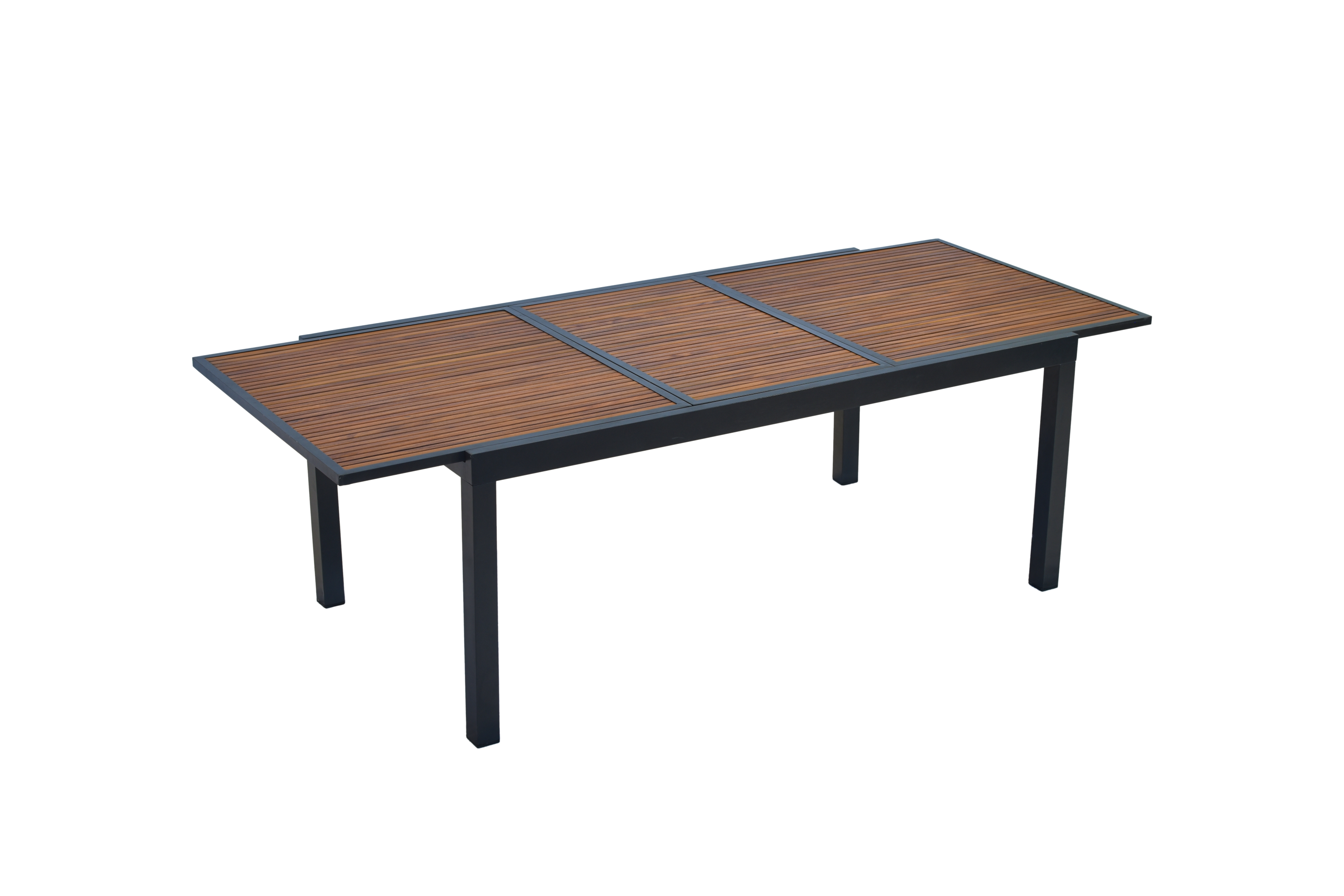 Merxx Paxos Gartenmöbel Set für 8 Personen 9 teilig aus Aluminium mit Textilbespannung und FSC Akazienholz mit Ausziehtisch 180 bis 240 cm und 8 gepolsterten Stapelsesseln in Graphit Grau