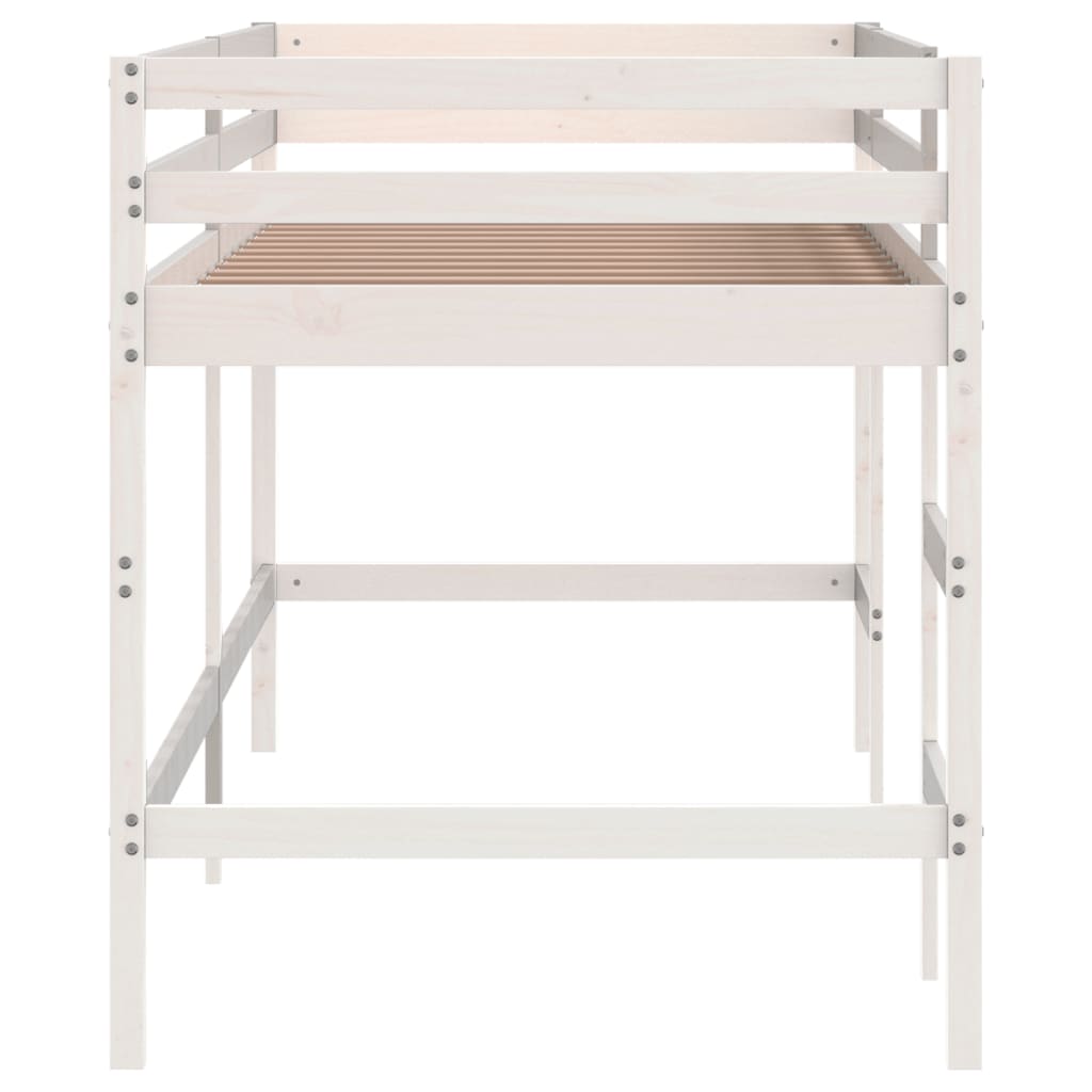 Kinderhochbett mit Leiter Weiß 90x190 cm Massivholz Kiefer robust modern Spielbett