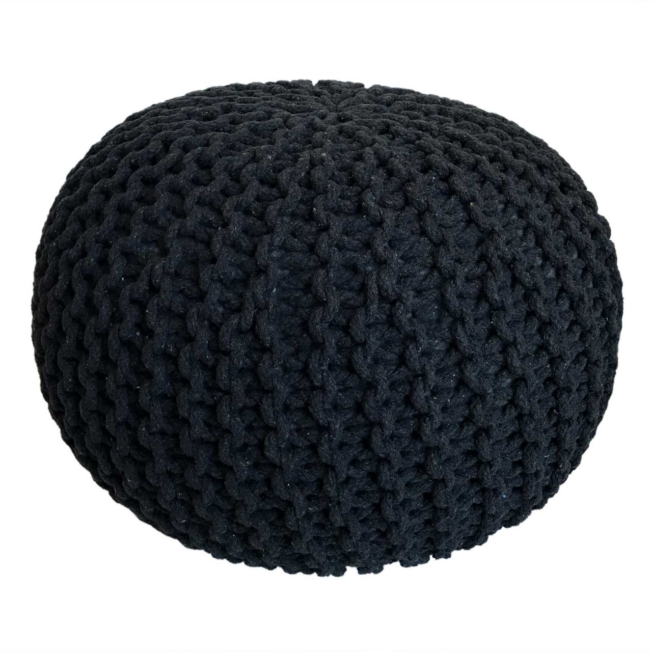 Sitzhocker Pouf SET 2 Stück Ø 55 cm H 37 cm Strickhocker Bodenkissen Grobstrick-Optik nachhaltig