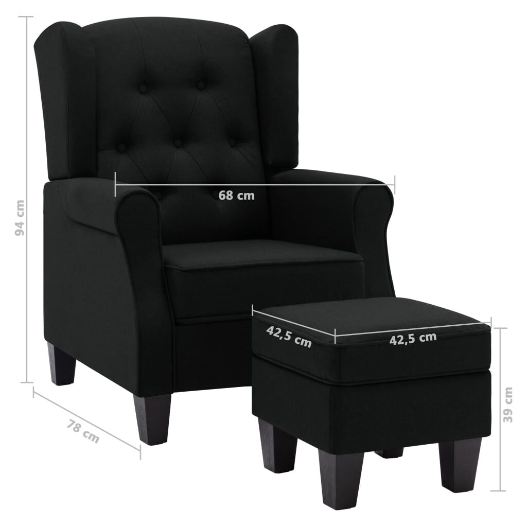 Sessel mit Fußhocker Schwarz Stoff gemütlich modern für Wohn oder Schlafzimmer Sessel mit Fußhocker Schwarz Stoff gemütlich modern für Wohn oder Schlafzimmer