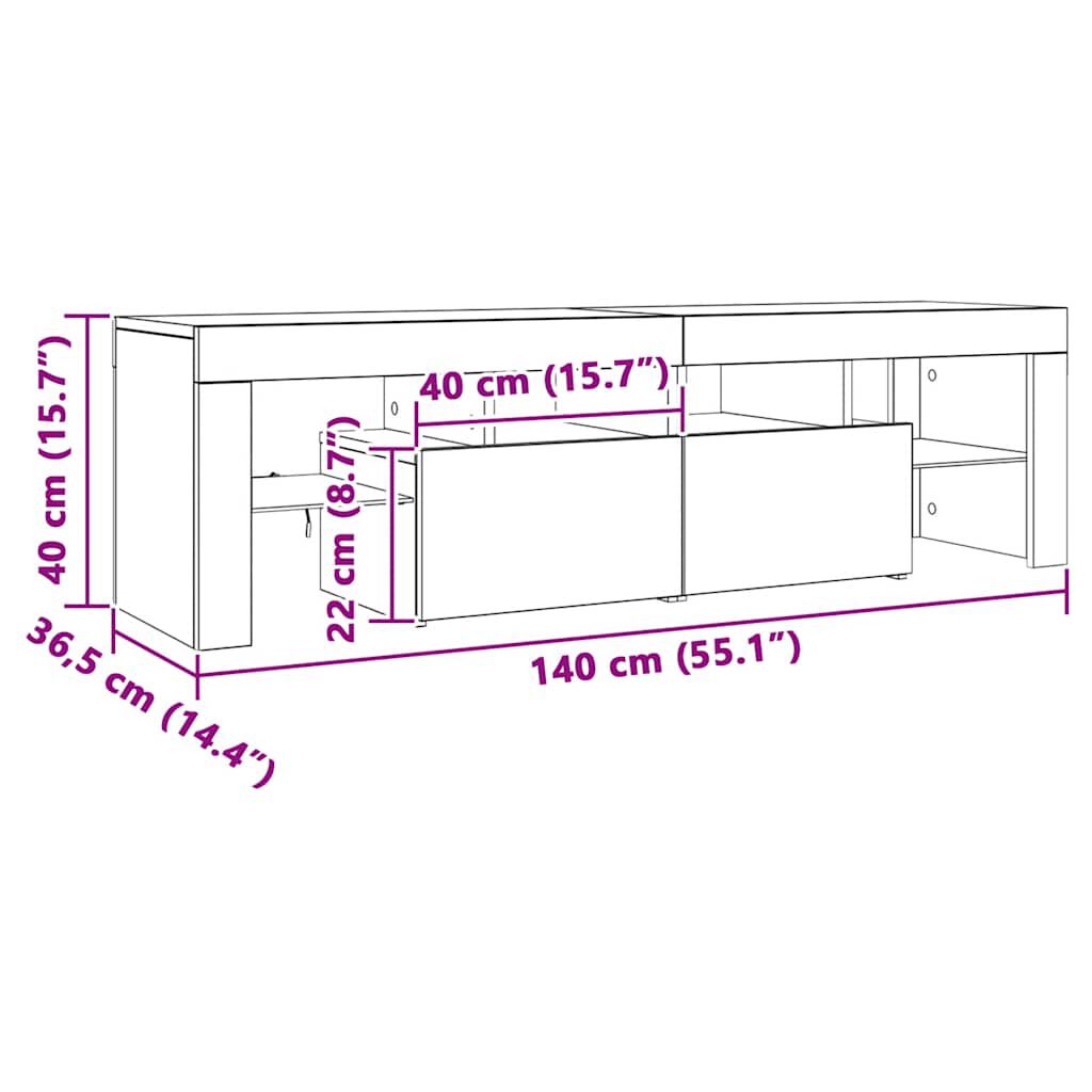 TV-Schrank mit LED-Beleuchtung Schwarz 140x36,5x40 cm