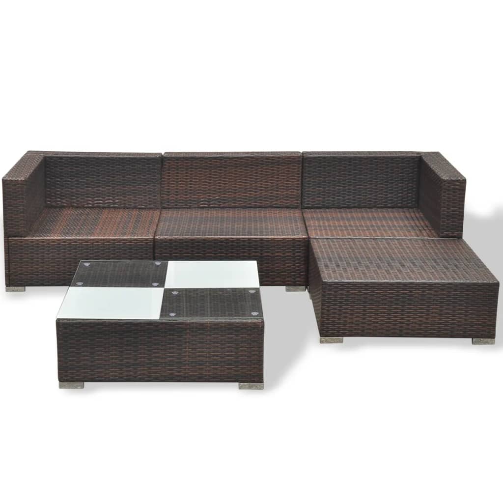 vidaXL 5-teiliges Garten-Lounge-Set mit Kissen Poly Rattan Braun