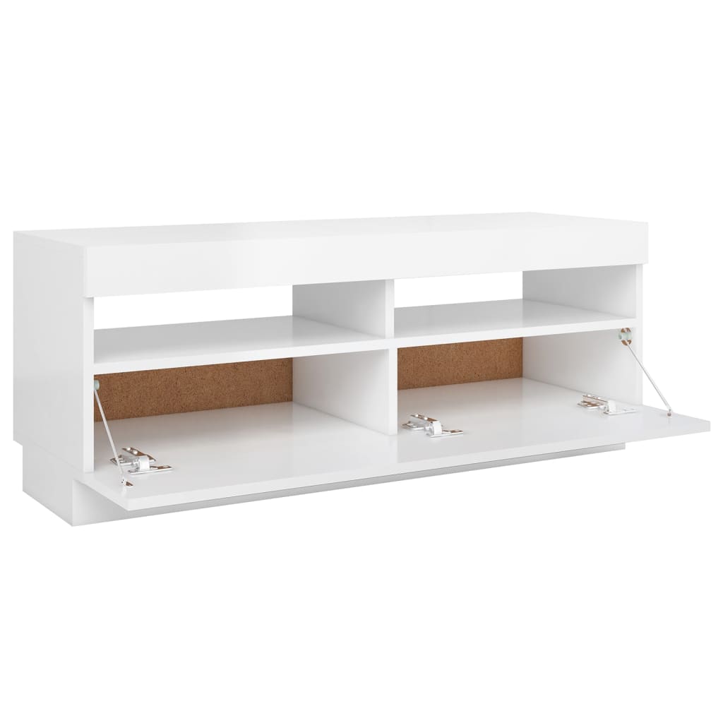 TV Schrank Beleuchtung Hochglanz Weiß 100x35x40 cm LED Holz Modern