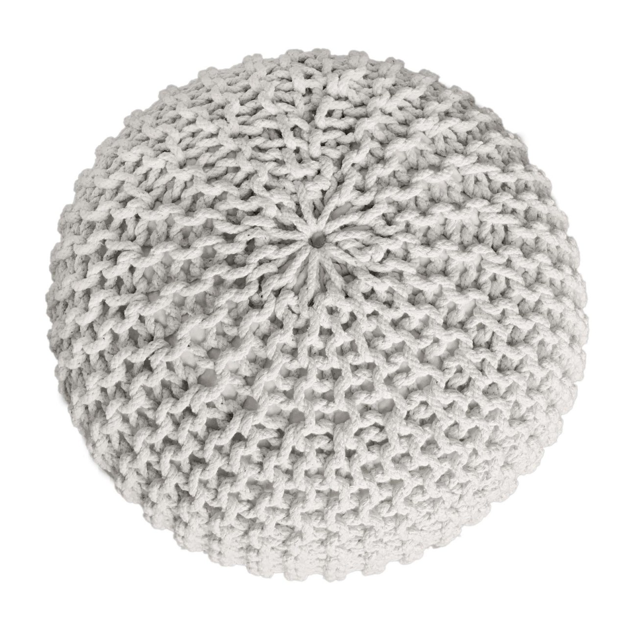 Sitzhocker Pouf SET 2 Stück Ø 55 cm H 37 cm Strickhocker Bodenkissen Grobstrick-Optik nachhaltig Sitzhocker Pouf SET 2 Stück Ø 55 cm H 37 cm Strickhocker Bodenkissen Grobstrick-Optik nachhaltig