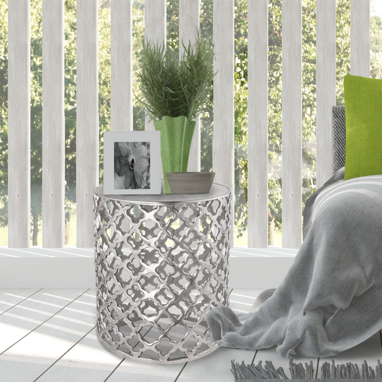 Dekotisch Metall Beistelltisch ø 40 x 45 cm rund Kairo silber o. gold Aluminium Orientalisch Dekotisch Metall Beistelltisch ø 40 x 45 cm rund Kairo silber o. gold Aluminium Orientalisch